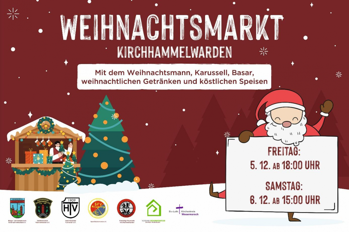 Das Plakat zum diesjährigen Weihnachtsmarkt in Kirchhammelwarden. Bild: Bürgerund Heimatverein Kirchhammelwarden e.V.