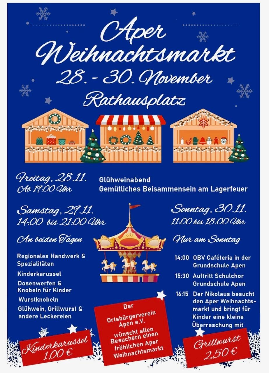 Das Plakat zum diesjährigen Weihnachtsmarkt in Apen. Bild: Ortsbürgerverein Apen e.V.