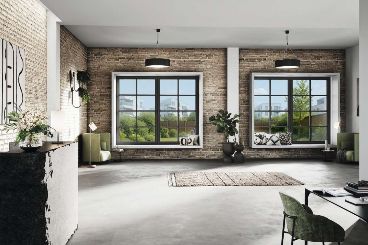 Reminiszenz ans Bauhaus: Metallische Töne, schmale Konturen. Foto: Schüco