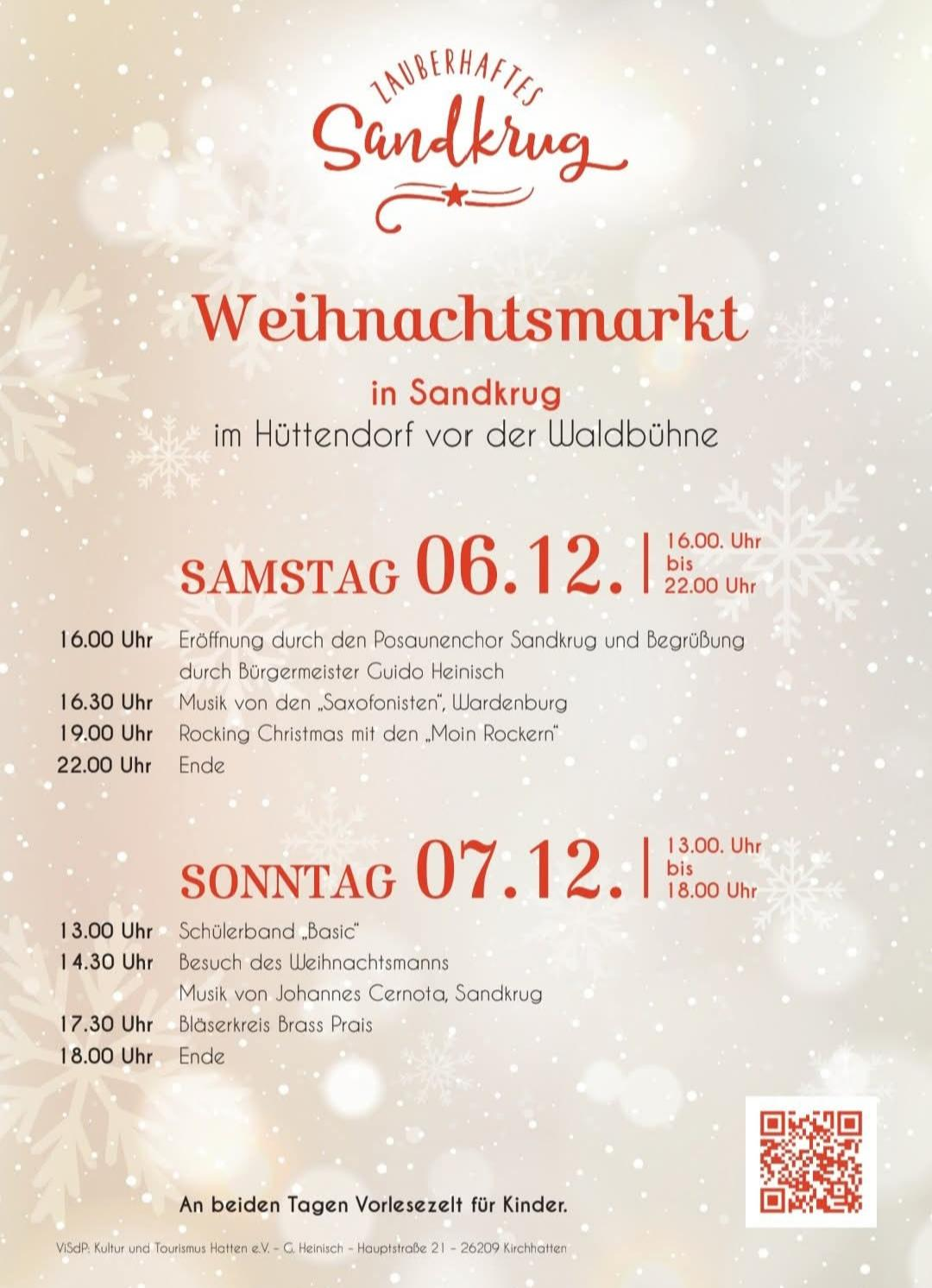Das Plakat zum diesjährigen Weihnachtsmarkt in Sandkrug. Bild: Kultur und Tourismus Hatten e.V.
