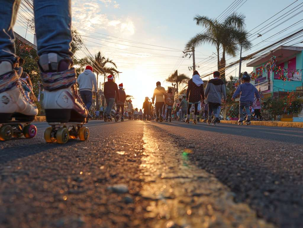 Rollend zur Messe: An Weihnachten in Venezuela fahren die Kinder mit Rollschuhen zur Kirche.