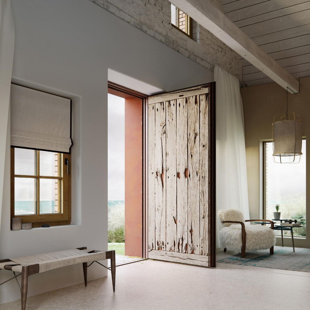 Wie lange das Holz für diese Tür wohl im Meer unterwegs war? Geheimnisvolle Altholz-Geschichten erzählen die Haustüren aus der gleichnamigen Designwelt von Fennen. BILD: epr/KOWA