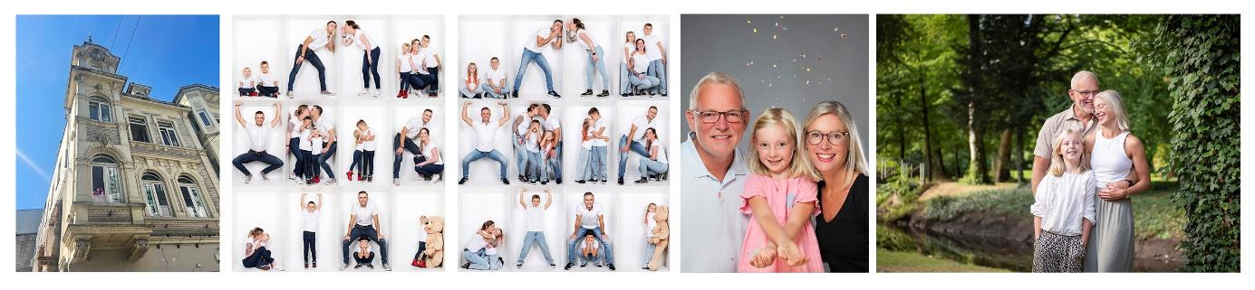 Bei Foto Ventura in der Staustraße entstehen fotografische Erinnerungen, beispielsweise beim Kistenshooting im Studio oder im Schlossgarten (oben links).