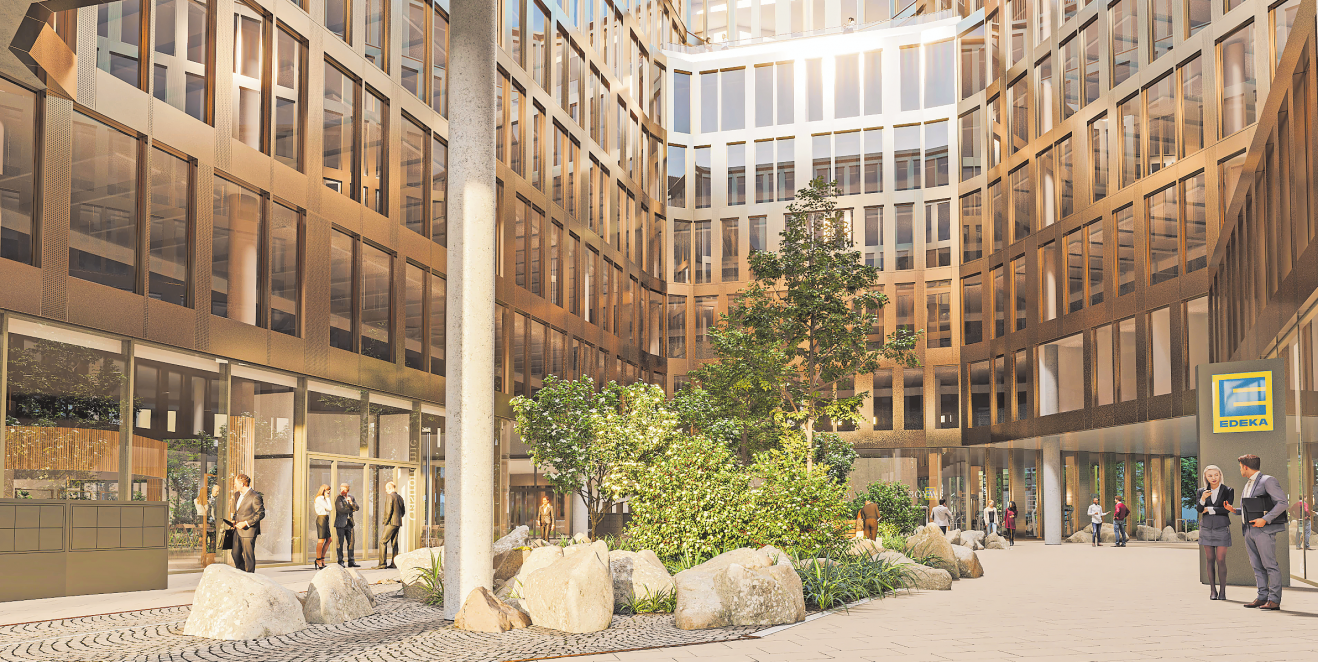 NACHHALTIGES GEBÄUDEKONZEPT: BEGRÜNTE INNENHÖFE HOLEN EIN STÜCK NATUR INS URBANE UMFELD UND BIETEN RUHEZONEN ZUM RELAXEN.
