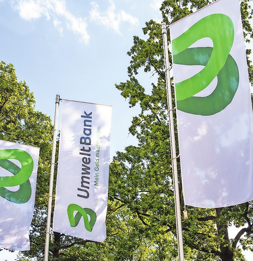 DIE UMWELTBANK BESTEHT SEIT 1997 UND ZEIGT SEITDEM MIT IHREM LOGO DIE NACHHALTIGE AUSRICHTUNG. FOTO: WIKIPEDIA /UB KOMMUNIKATION