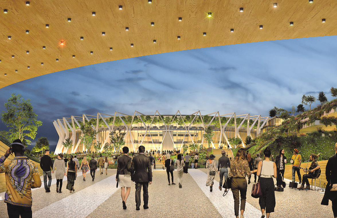 DIE ARENA SOLL 20.000 ZUSCHAUER FASSEN KÖNNEN. VISUALISIERUNG: SWMUNICH REAL ESTATE | POPULOUS