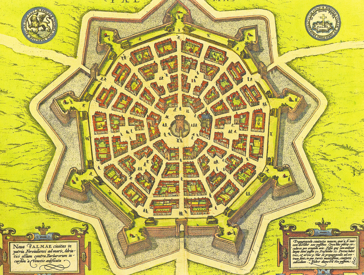 DER PLAN VON PALMANOVA IN ITALIEN UM 1600 STELLT EINE IDEALSTADT MIT WEHRHAFTEM CHARAKTER DAR. FOTO: WIKIMEDIA