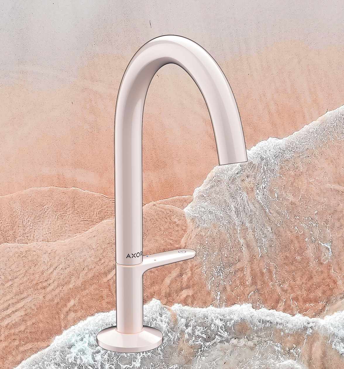DIE FARBE SHELL ALS AUSSERGEWÖHNLICHES FARBFINISH ZIEHT IM BAD DIE BLICKE AUF SICH. FOTO: AXOR/ HANSGROHE SE