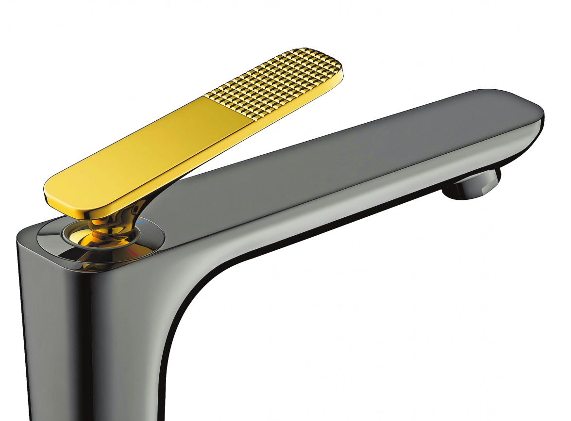 INDIVIDUALISIERTE OBERFLÄCHEN WIE HIER AM HEBELGRIFF SCHAFFEN PERSÖNLICHKEIT IM BAD. FOTO: AXOR/HANSGROHE SE