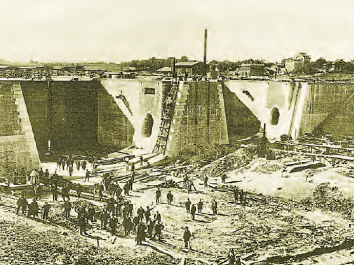 Der Bau der gewaltigen Schleusenanlagen in Brunsbüttel – vor 1895. HISTORISCHE FOTOS: ARCHIV BUNDESANSTALT FÜR WASSERBAU