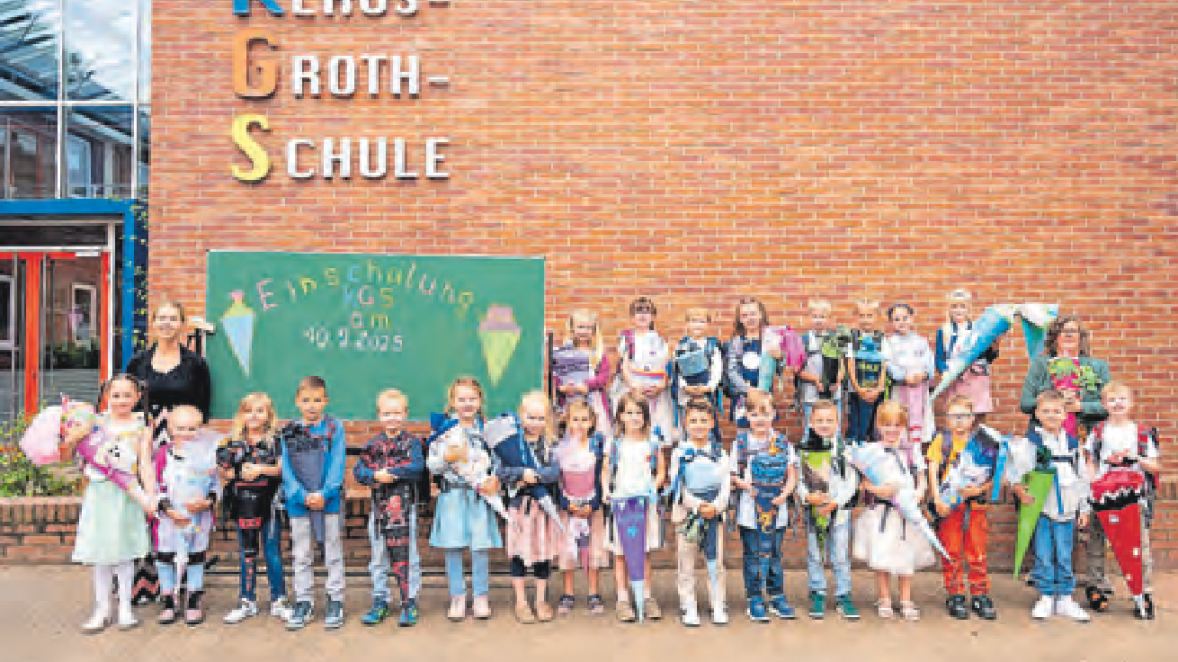 Die Klasse 1c, die Chamäleon-Klasse, mit Maja Heidmann und Svenja Lindemann. Foto: Klaus-Groth-Schule/hfr 