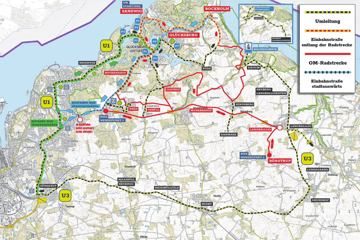 Auf einen Blick: Während des Ostsee Man wird es in Glücksburg und der Umgebung zahlreiche Einschränkungen im Straßenverkehr geben. Foto: OstsseeMan