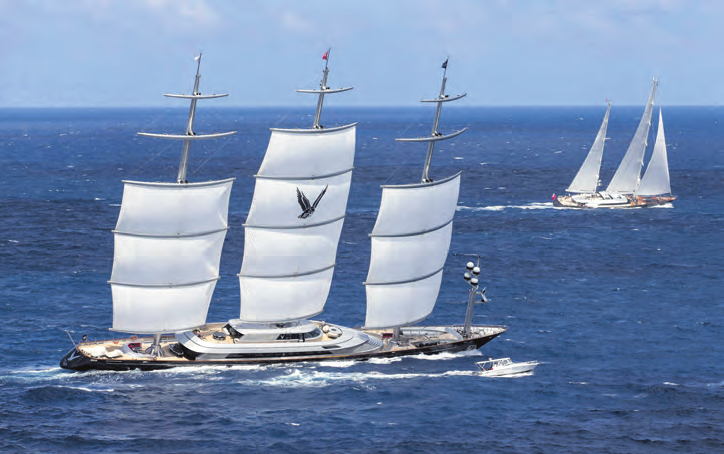 Die Superyacht "Maltese Falcon“ bei einer Regatta in der Karibik 2013. Nieger war am Bau der spektakulären beteiligt. FOTO: IMAGO STOCK&PEOPLE 60-Meter-Karbon-Masten