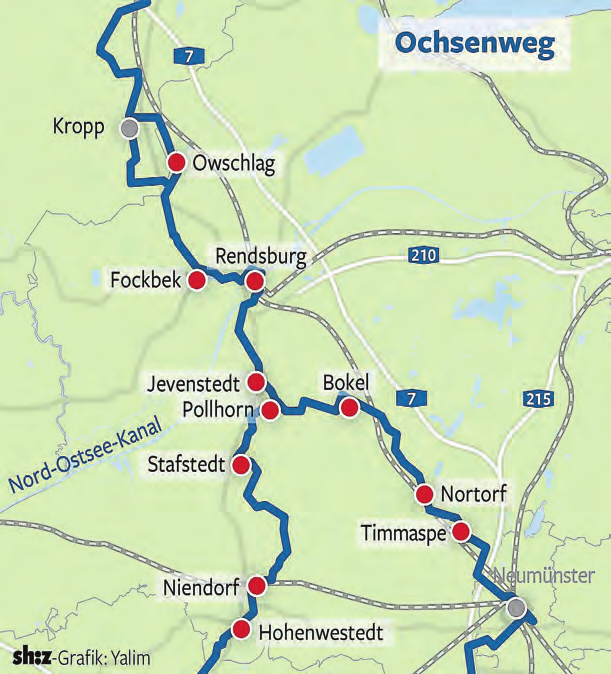 Im südlichen Kreisgebiet teilt sich der Ochsenweg in zwei Strecken auf. GRAFIK: CAN YALIM