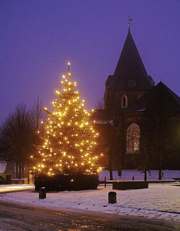 Weit und breit ist der geschmückte Weihnachtsbaum auf dem Marktplatz zu sehen.