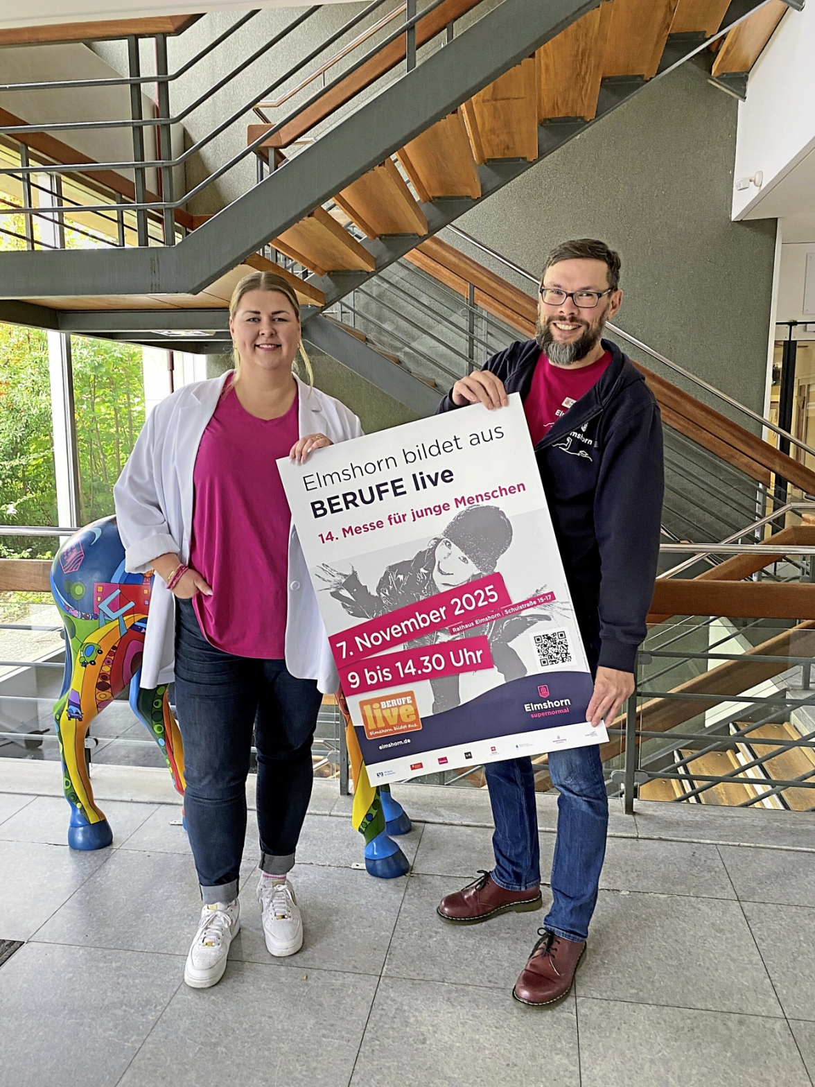 Das Organisatoren-Team der Messe „Berufe live“: Daniela Nagel (Stadtmarketing Elmshorn) und Mario Meisberger (Stadt Elmshorn)