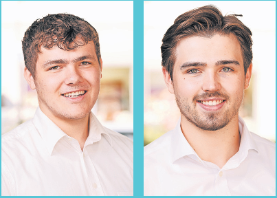 Johann Stams (I.) und Philipp von Colson machen aktuell ihre Ausbildung bei der Volksbank Kempen-Grefrath.