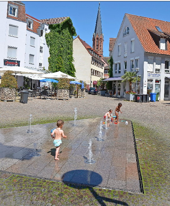 Sorgt für Abkühlung: der Springbrunnen in der Landvogtei