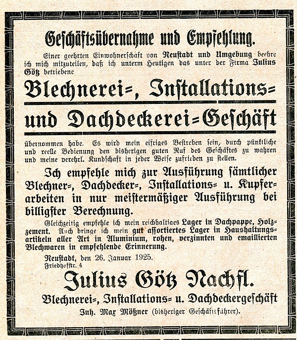 Anzeige Geschäftsübergabe