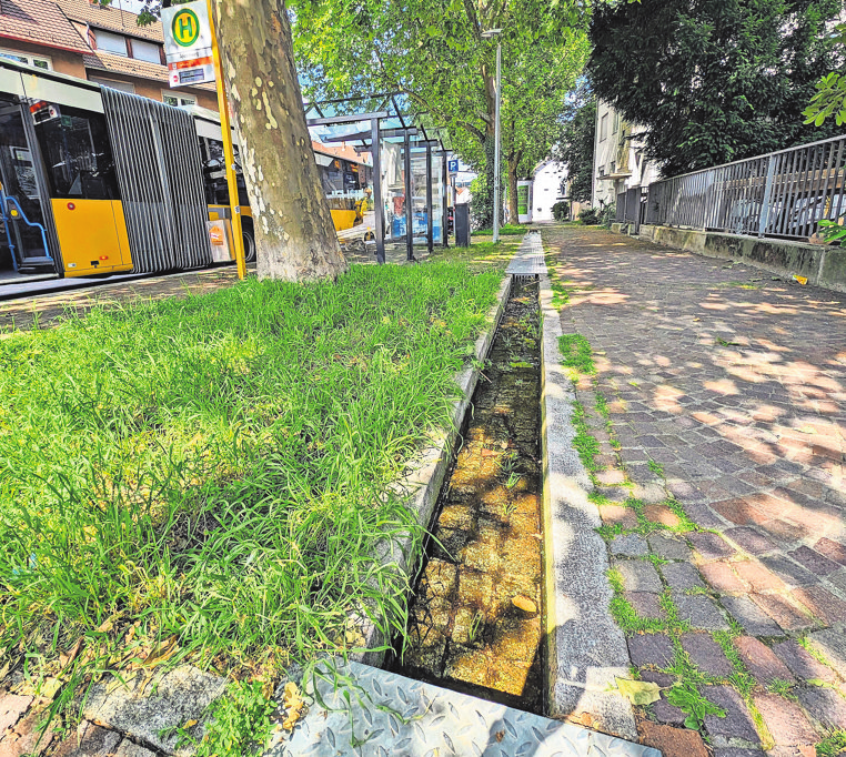 Im Hedelfinger Ortskern erinnert immerhin ein künstliches Bächle daran, dass hier der Dürrbach fließt. Fotos: Jürgen Brand
