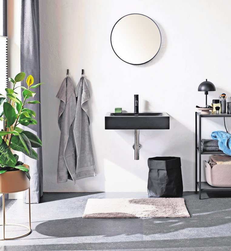 Die Betonoptik wirkt modern und urban - im Badezimmer ebenso wie in der Küche oder im Wohnraum.