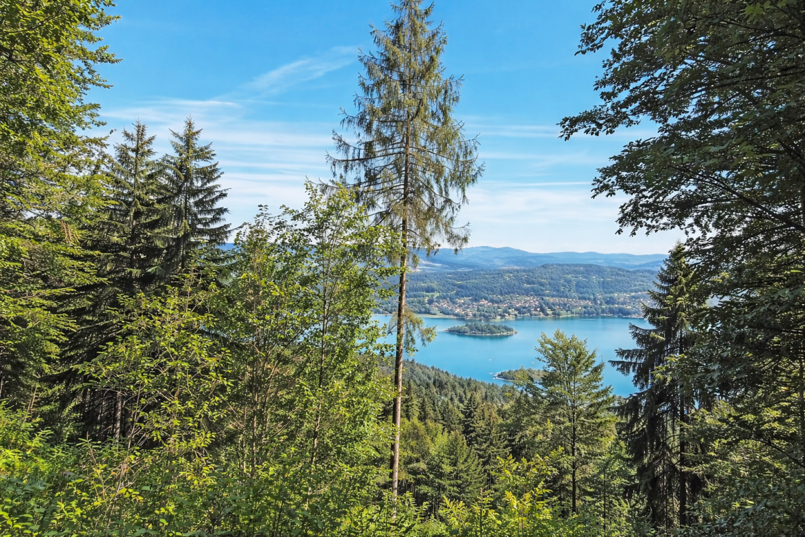 Auf dem Weg zum Pyramidenkogel sieht man immer wieder den Wörthersee. Foto: Felix Justich