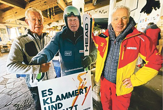 Kaiserburg-Wirt Sepp Pulverer mit Skilehrer Wolfi Krainer freuen sich auf viele Skifahrer. Foto: Hannes Wallner