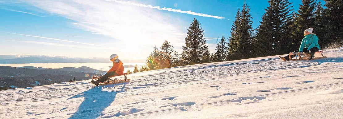 Rodelspaß auf der Saualm: Hier stehen Besuchern 40 Leihrodeln zur Verfügung. Foto: Michael Stabentheiner
