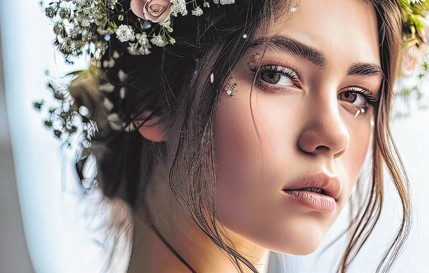 Die Frisur zur Hochzeit passt zum Gesamt-Arrangement. Wird die Natürlichkeit betont, sind frische Blumen im Haar ein schönes Extra. Foto: stock.adobe.com