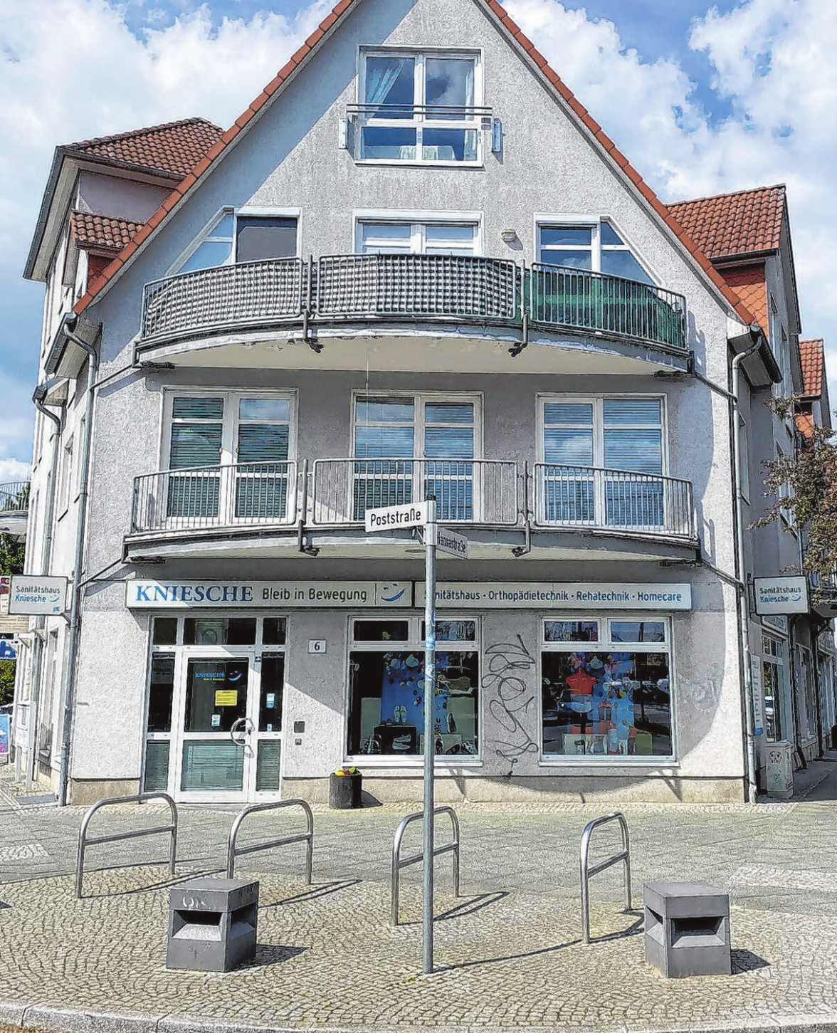 Das Sanitätshaus Kniesche befindet sich auf der Ecke Hansa- und Poststraße. Foto: Ruth Seyda
