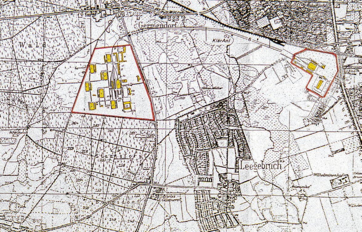 Der Lageplan des Ober- und Unterwerkes (rot umrandet) an Enden der Annahofer Straße. REPROS ARCHIV: DR.NORBERT ROHDE