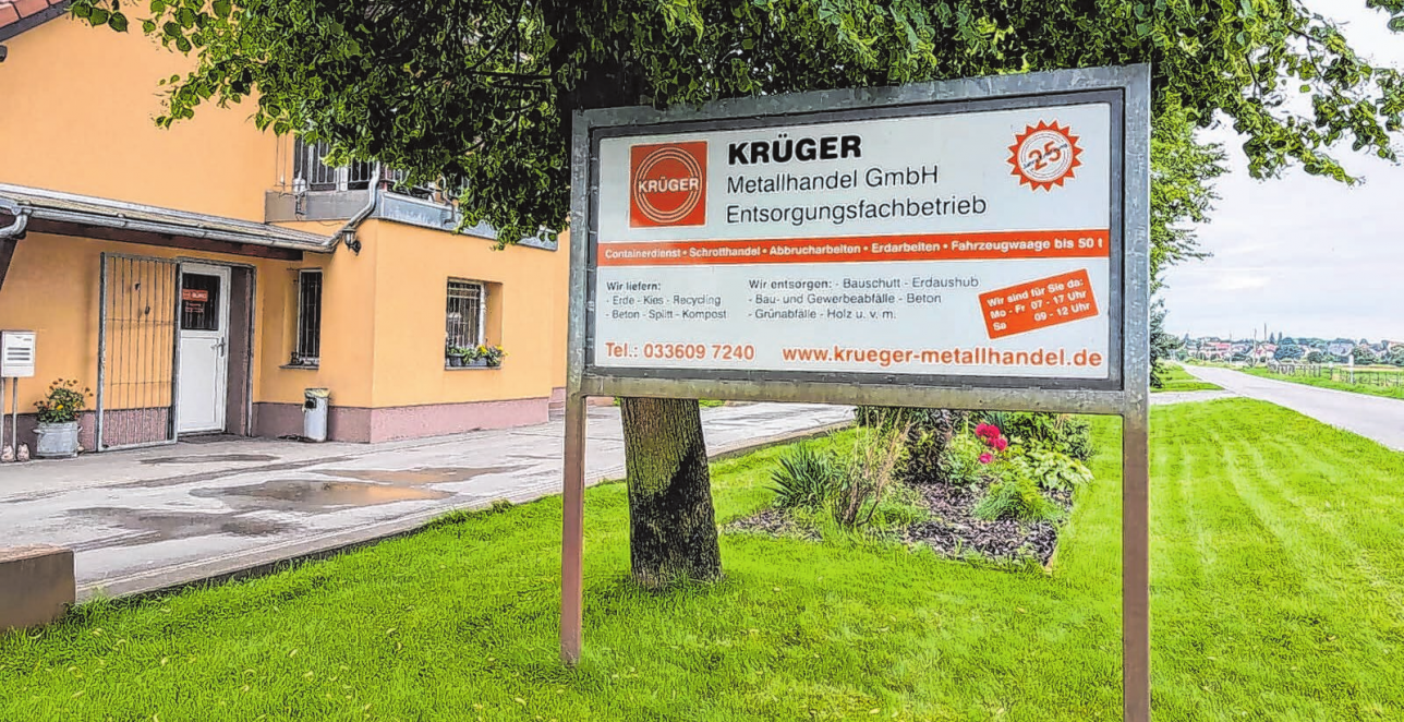 Krüger Metallhandel GmbH mit Sitz in Wiesenau, Am Pollack 2