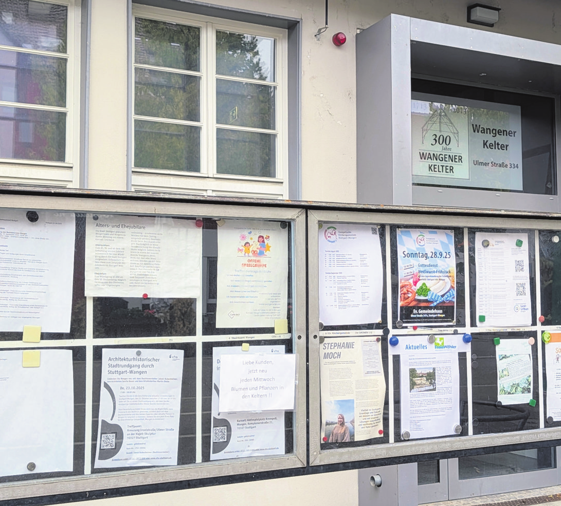 Die Wangener Kelter ist der zentrale Treffund Info-Punkt im Stadtbezirk.