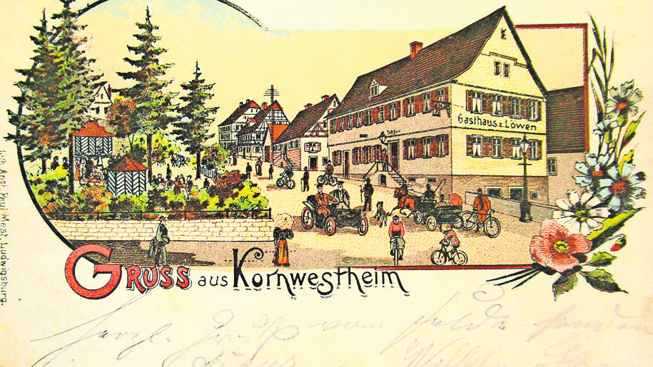 So sah Kornwestheim einst aus - eine Postkarte mit dem Gasthof Löwen Foto: z