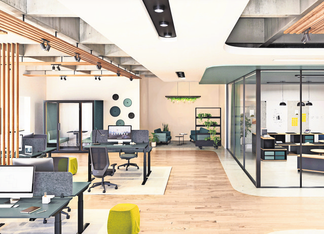 Büromöbel müssen mehr als nur gut aussehen, sie müssen auch ergonomisch sein - bei Grünemay & Abt findet man beides. Hier ein Beispiel für ein Open-Space-Office...