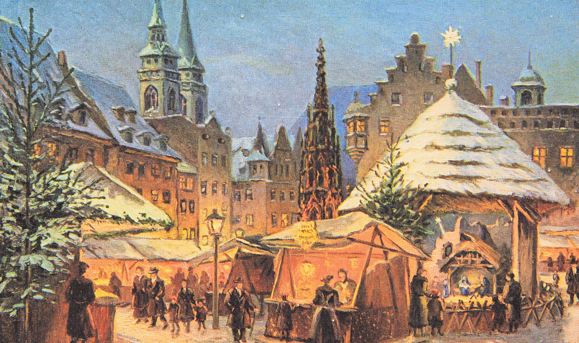 Ob Santa Claus, Engel mit froher Botschaft oder winterliche Szenarien: Was alle Weihnachtskarten-Motive durch die Zeit und über Nationen hinweg schon immer verband, war der verbildlichte Wunsch nach Frieden und Licht als Zeichen der Hoffnung. Besonders eindrucksvoll ist dies in der Weihnachtskarte erkennbar, die der Regensburger Künstler Otto Baumann 1947 (diese Seite, erstes Motiv v. li.) gestaltete. Weihnachts- und Neujahrsgrüße auf einer Karte zu verbinden wurde erst nach dem Zweiten Weltkrieg gängig, zuvor verschickte man die Wünsche separat, zum Beispiel mit Karten wie dieser (li. Seite, ganz re.) von 1920.   Fotos: Karl-Heinz Paulus