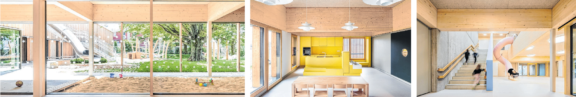 Hell, freundlich, mit viel Licht, modern und zweckvoll eingerichtet sind neuen Räume des Kinderhauses. Und von dieser Rutsche (Bild rechts) träumt wohl jedes Kind.