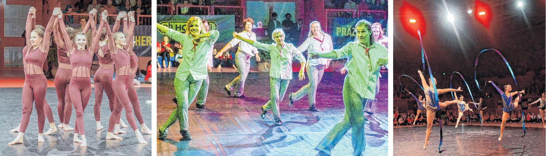 Die vereinseigenen Showgruppen und Abteilungen begeistern das Publikum immer wieder neu. 2025 mit dabei (v. I. n. r.): TSG-On Air, TSG-Company, TSG-RSG, und oben die TSG-Kids.