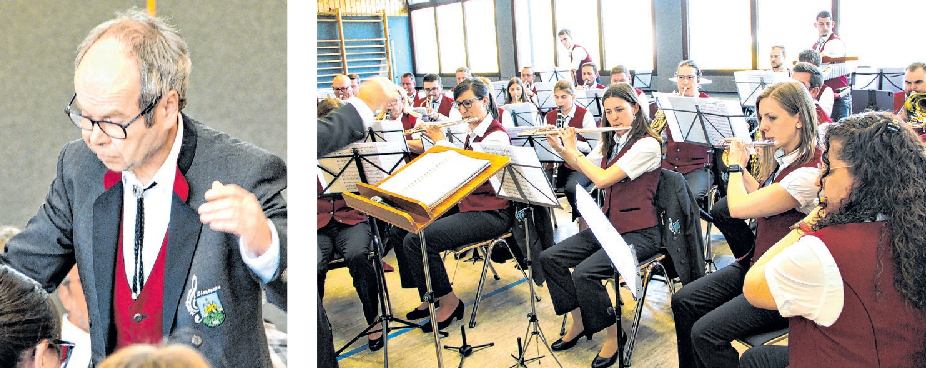 Dirigent Joachim Schöpe (Bild links) obliegt die Gesamtleitung des musikalischen Abends. Das aktive Orchester und die Nachwuchsmusiker des Musikvereins Zimmern.