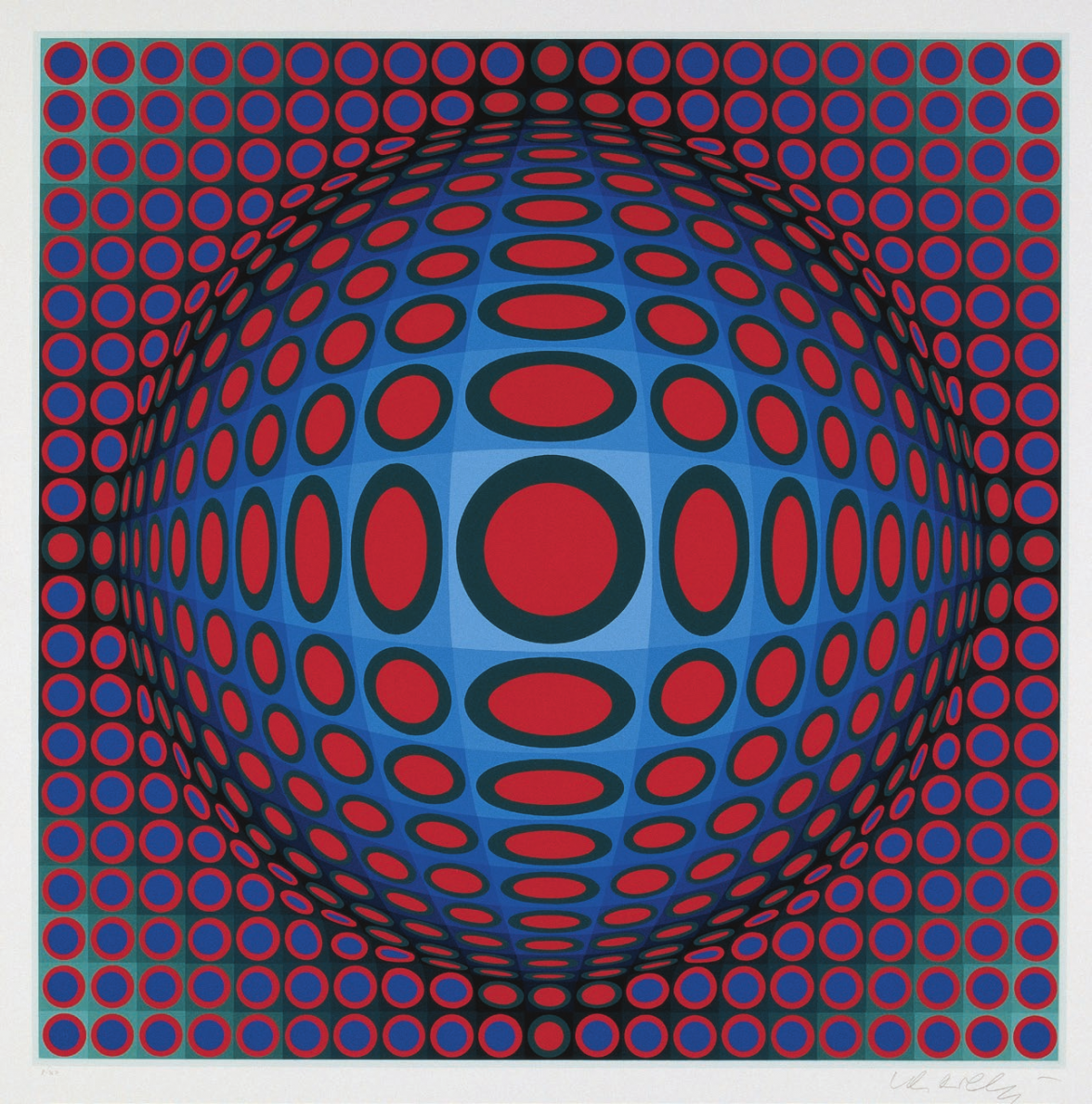 Die Arbeit von Victor Vasarely (1906-1997) aus dem Jahr 1971 trägt den Titel „Vega“ (Edition mit 8 Serigrafien, Sammlung Würth, Inv. 8099).„Insofern ist die Op-Art eine soziale Kunst. Sie teilt sich direkt und schnell und vielen mit. Diese direkte Ansprache, dieser Anspruch: Sieh mich an und get it, das war etwas anderes und etwas Neues [...]“, sagt der Künstler. Foto: Philipp Schönborn