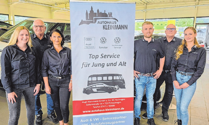 Audi & VW-Servicepartnel partner Für die Kundschaft sind sie die ersten Ansprechpartnerinnen und Ansprechpartner, von links: Jessica Haug, Jürgen Sickinger, Vincenza Crisanti, Simon Sickinger, Peter Sickinger und Emma Odermatt.