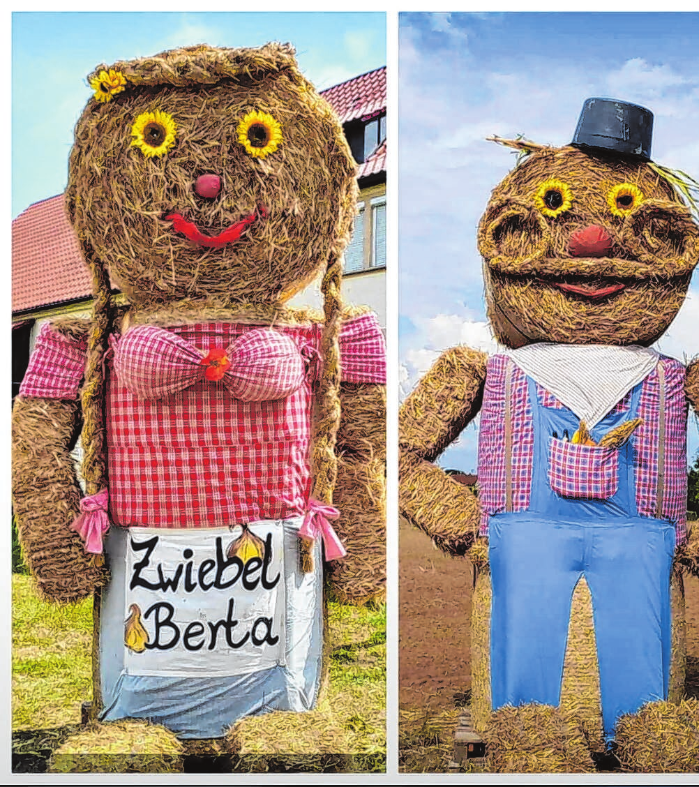 „Zwiebel-Berta“ und ihr Partner „Epfel-Hannes“ begrüßen freundlich die Festgäste am Wochenende. Fotos: Vereinsgemeinschaft Schwalldorf