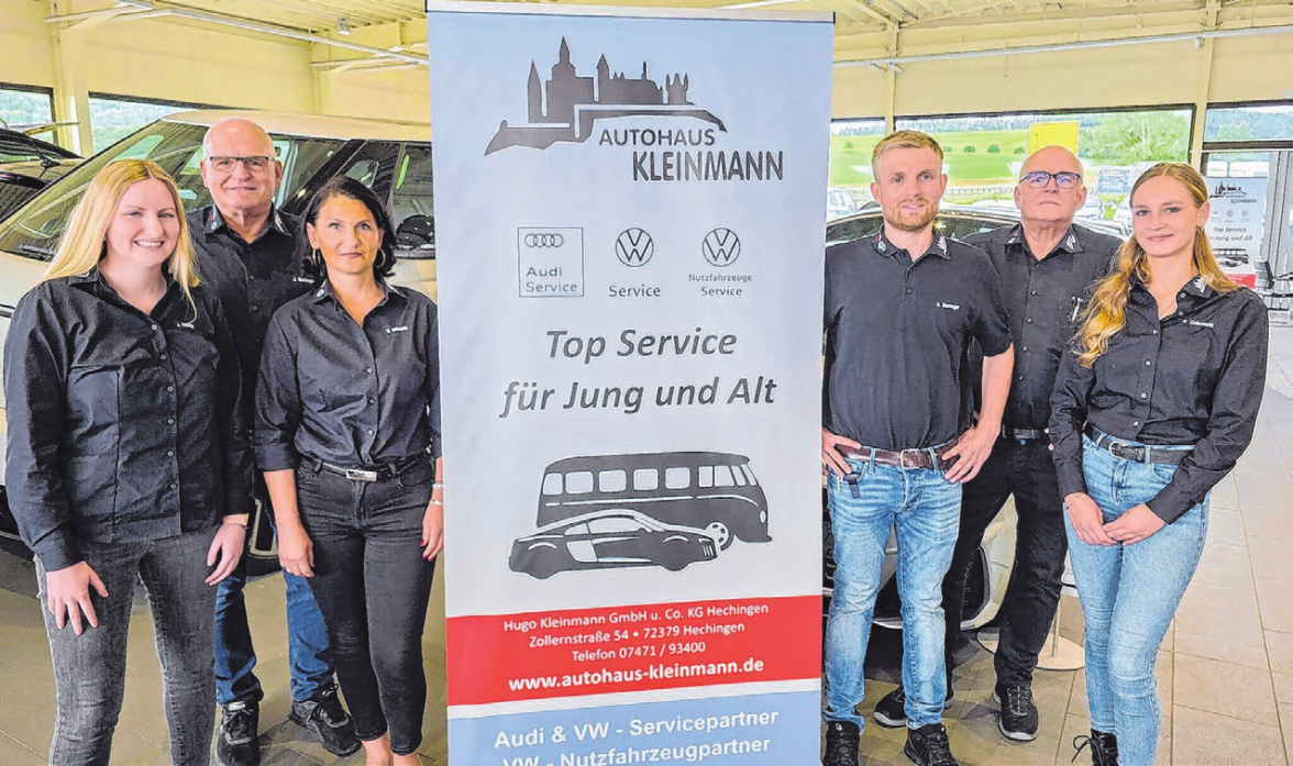 Sind gerne für ihre Kundinnen und Kunden da: (v.l.) Jessica Haug, Jürgen Sickinger, Vincenza Crisanti, Simon Sickinger, Peter Sickinger und Emma Odermatt.