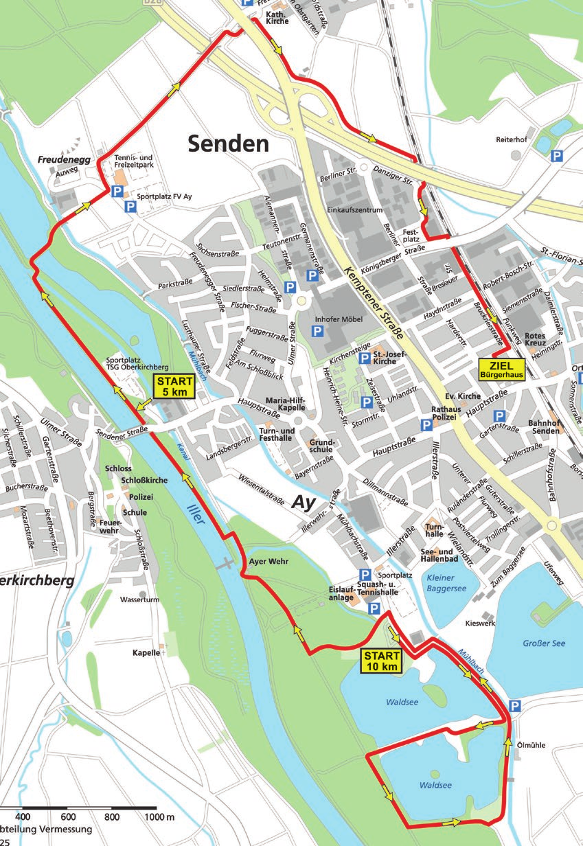 Von der Eislaufanlage zum Waldsee und weiter entlang der Iller bis zum Bürgerhaus führt der 10-Kilometer-Lauf.