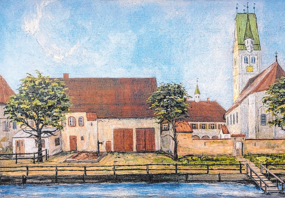 Das Firmengebäude neben dem Dietenheimer Kirchturm im Jahr 1851. Fotos: Sammlung Semler