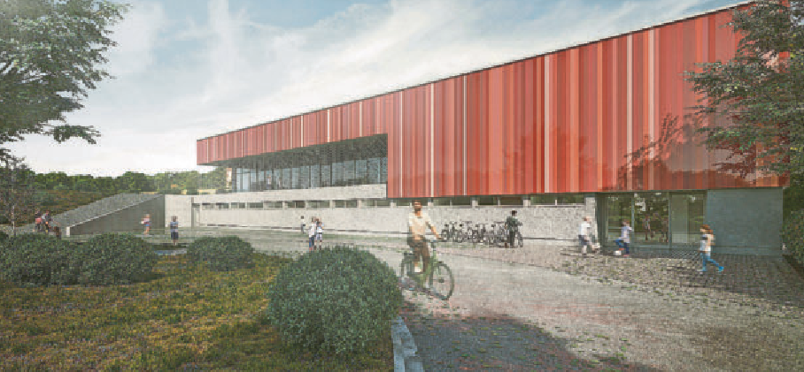 So soll die neue Illinger Sporthalle aussehen. Sie wird 53,40 Meter breit und 41,40 Meter lang. Foto: Projektgruppe Architektur