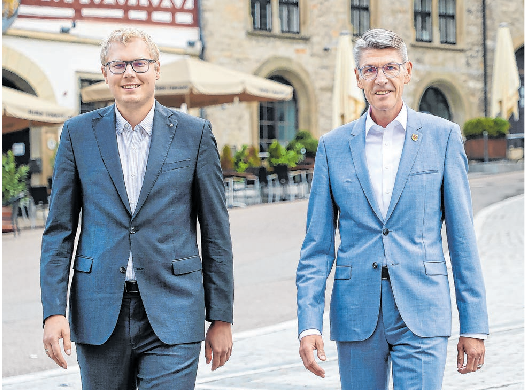 Daniel Bullinger, Oberbürgermeister in Schwäbisch Hall, und Wolfgang Binnig, Bürgermeister in Michelfeld Foto: Ufuk Arslan. UFUK ARSLAN