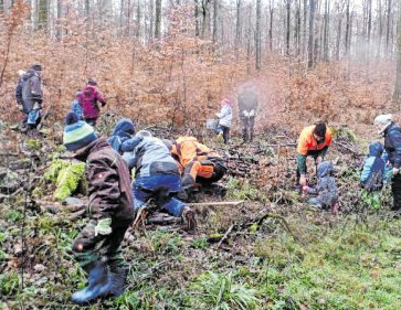 20 Kinder halfen mit, rund 200 Setzlinge für einen „Jubiläumswald" zu pflanzen. BILD: GERLINDE GERSTNER