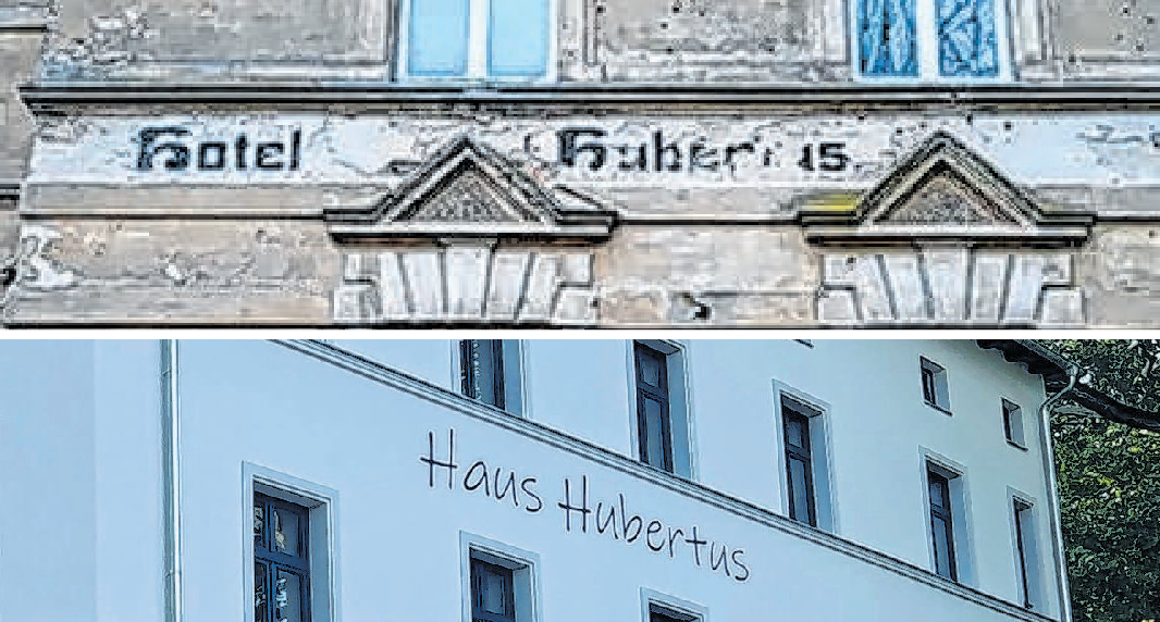 Auch an der Fassade werden die Unterschiede deutlich. Vorher zierte „Hotel St. Hubertus“ die Hauswand. Inzwischen ist daraus das „Haus Hubertus“ geworden und hat eine veränderte Nutzung. Fotos: mae