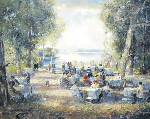 Ludwig Gschossmann (1913 München-1988 Tegernsee), Gartencafé am Starnberger See